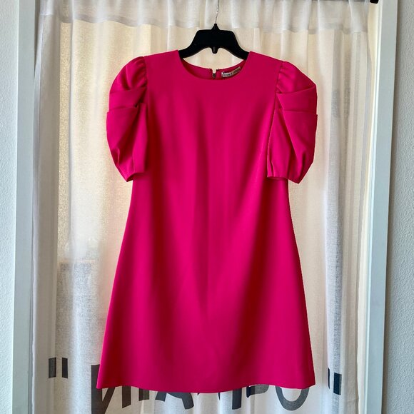 NWT RARE FIND! Alice + Olivia Hot Fuschia Pink Puff Sleeve Mini Dress Size 10 - Picture 2 of 7